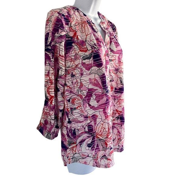 Emily Daniels Pink Purple Floral Print 3/4 Sleeves Top Women's Medium - Picture 3 of 10